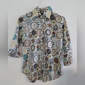 Pink Tartan cotton floral button down Sz 4